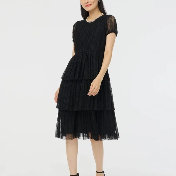 J Crew Pleated flock-dot puff-sleeve dress BNWT - Picture 2 of 4